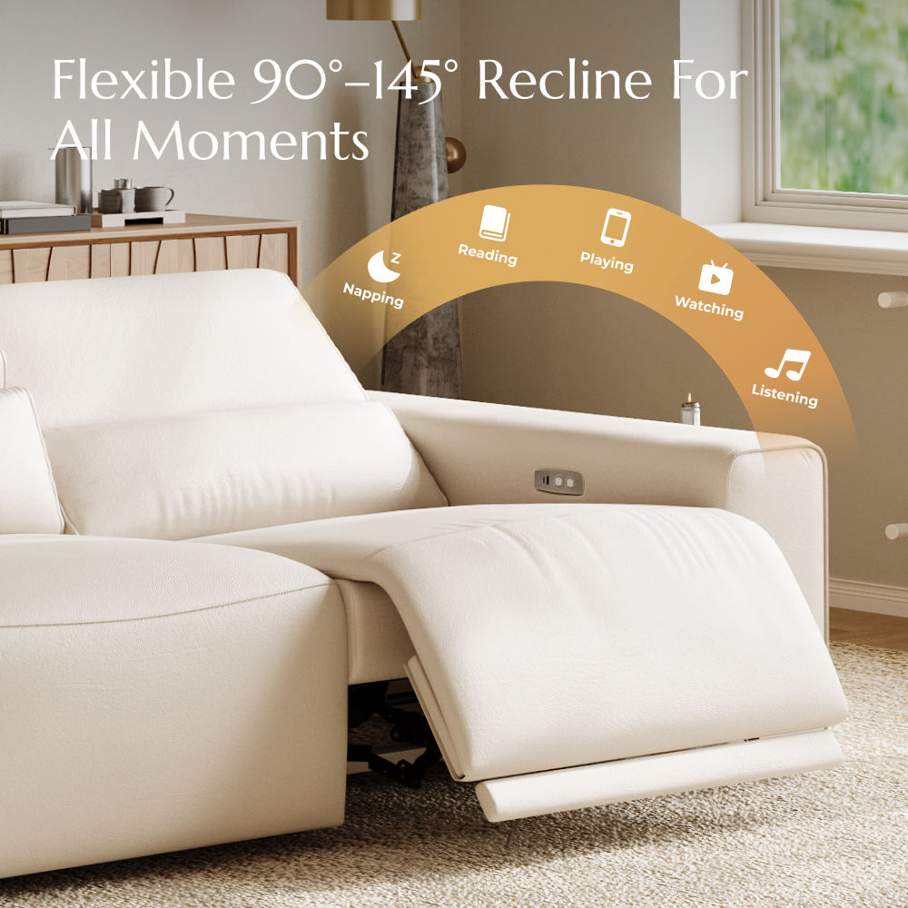 POVISON Power Reclining Living Room Sofa Set Microfiber Leather